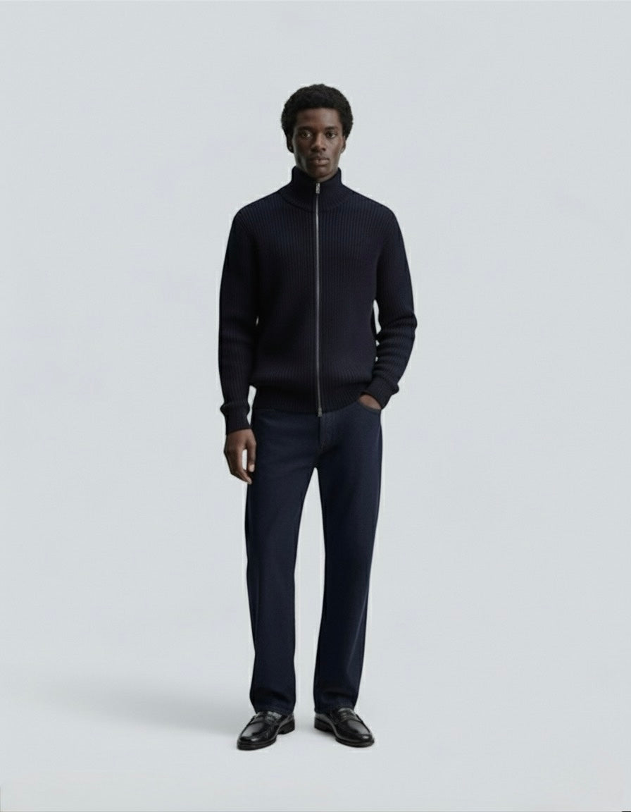Zip-Up Cardigan Midnight Bleu