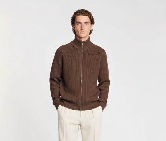 Zip-Up Cardigan Cognac