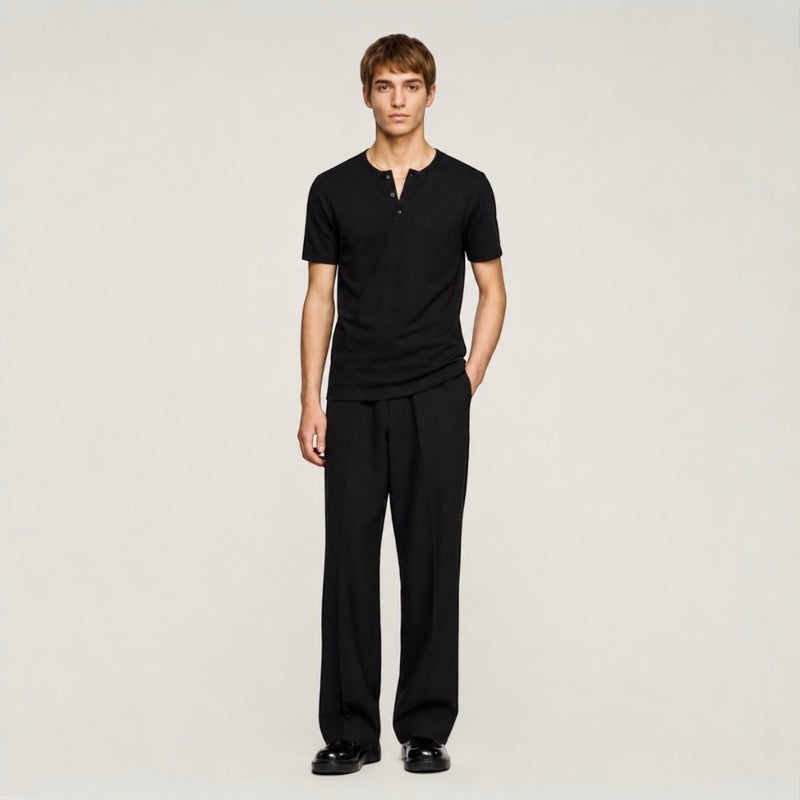 Short Sleeve Henley Black