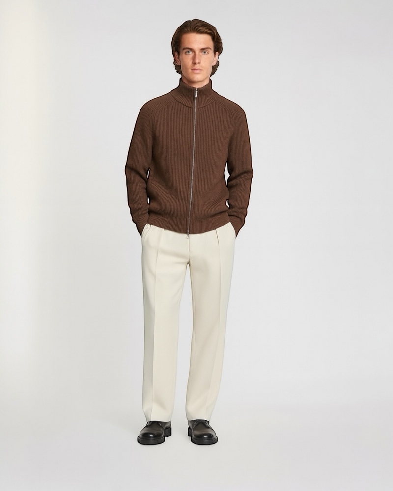 Zip-Up Cardigan Cognac