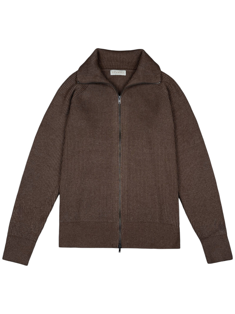Zip-Up Cardigan Cognac