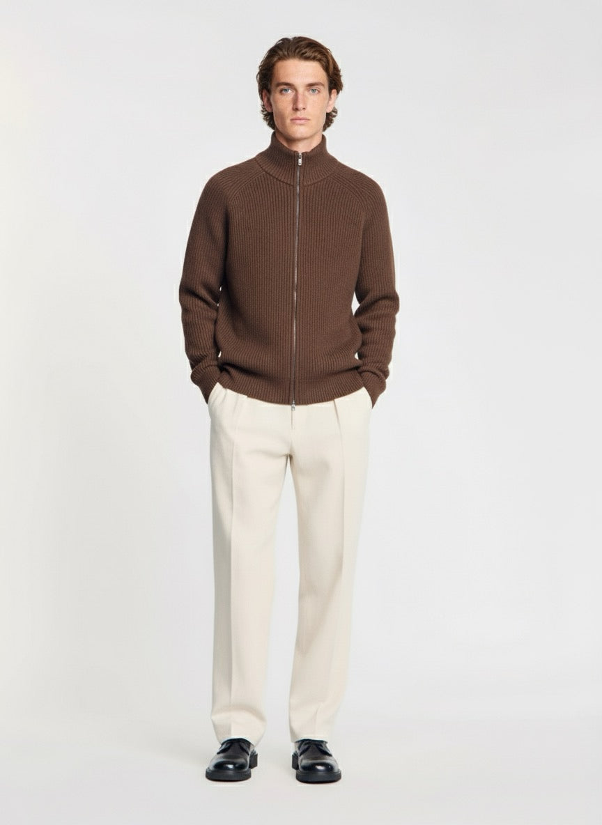 Zip-Up Cardigan Cognac
