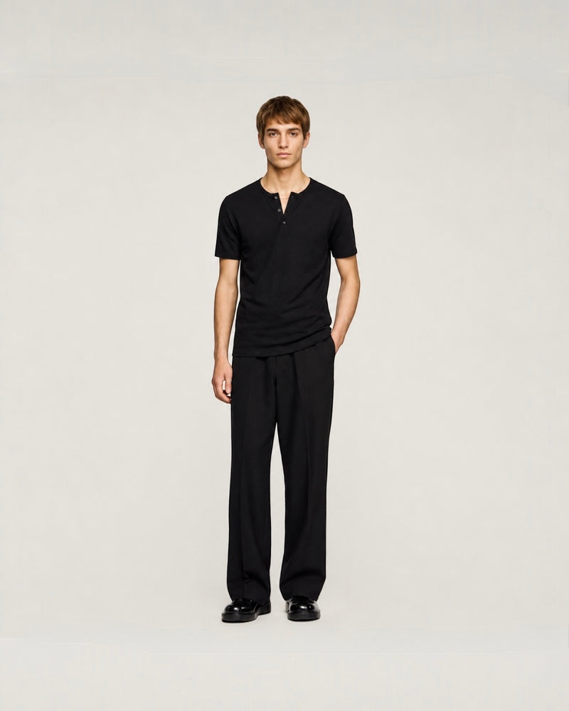 Short Sleeve Henley Black